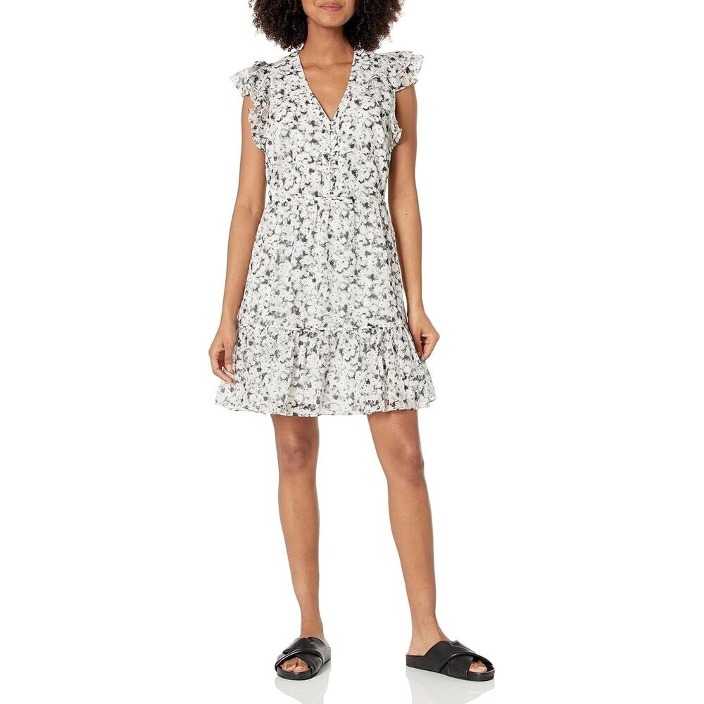 Club Monaco Printed Day Dress , Black Mix/Noir, Size 0, Cotton/Silk, Retail $249